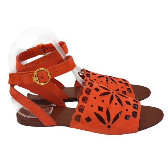 Tory Burch Orange May Perforated Ankle Strap Sandal - Picture 8 of 12